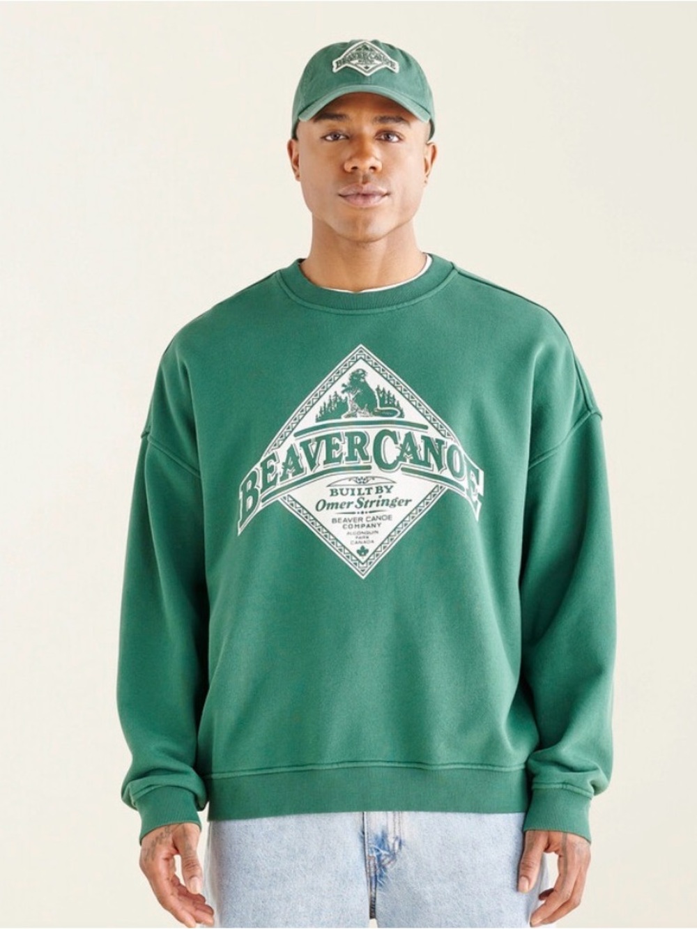 Roots Forest Green Beaver Canoe Graphic Crewneck Sweatshirt